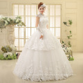 High Neckline Crystal Cap Sleeves Vintage Lace Appliques Ball Gown Tiered Pregnant Muslim Wedding Dress